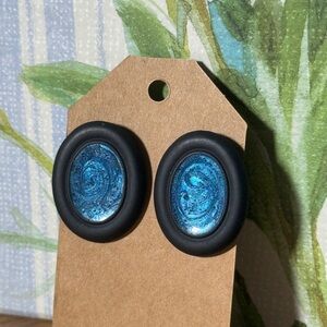 Vintage handmade blue Painted Design On black stud earrings Women’s